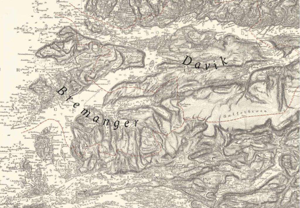 Kart som viser Bremanger og gamle Davik.